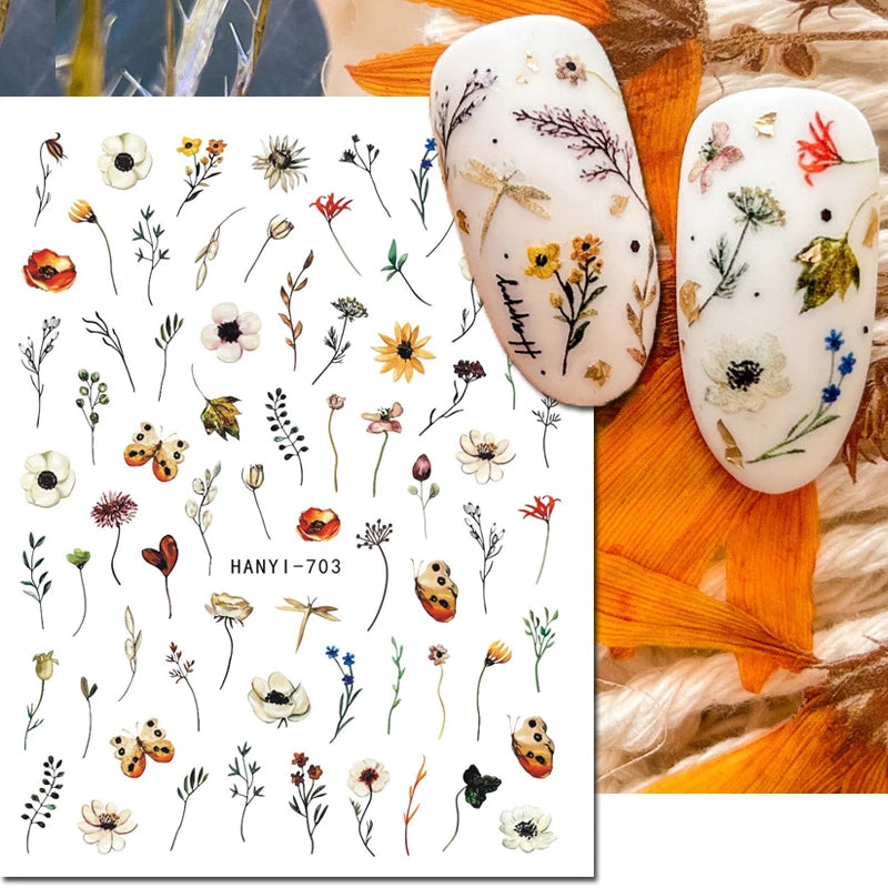3D Summer Tropical Nail Art Sticker Decals — Palms, Butterflies & Flowers