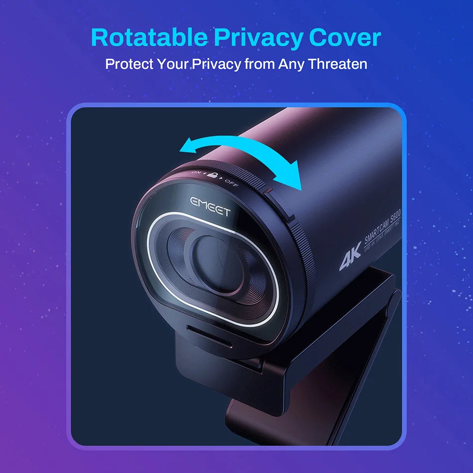 EMEET S600 4K Webcam – Sony UHD Sensor, 1080P 60FPS, 300ms Autofocus, Dual Mic, Privacy Cover