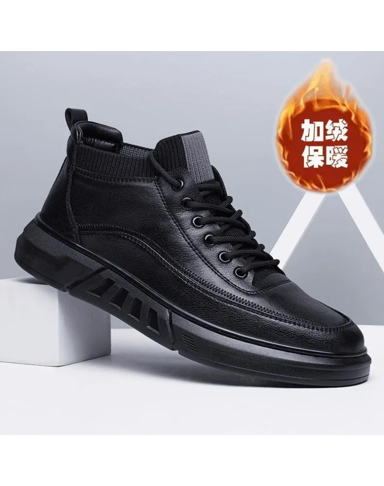 Men's Black Bonded Leather High-Top Shoes