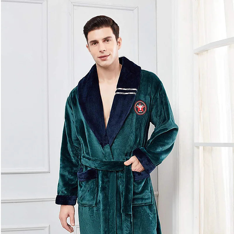 Men's Thick Warm Terry Fleece Bathrobe | Long Couples Dressing Gown