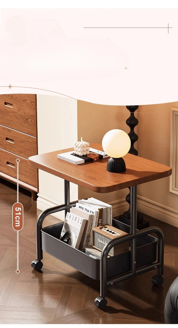 Rolling Laptop Desk & Sofa Side Table with Storage Basket
