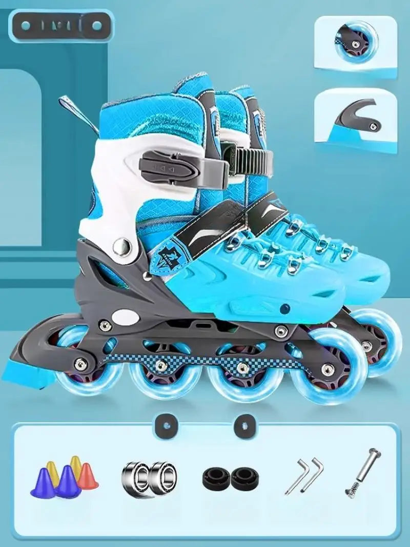 Inline Roller Skate Shoes with Helmet & Pads Set – Flashing 4-Wheel Beginner Adult Unisex Outdoor Skating