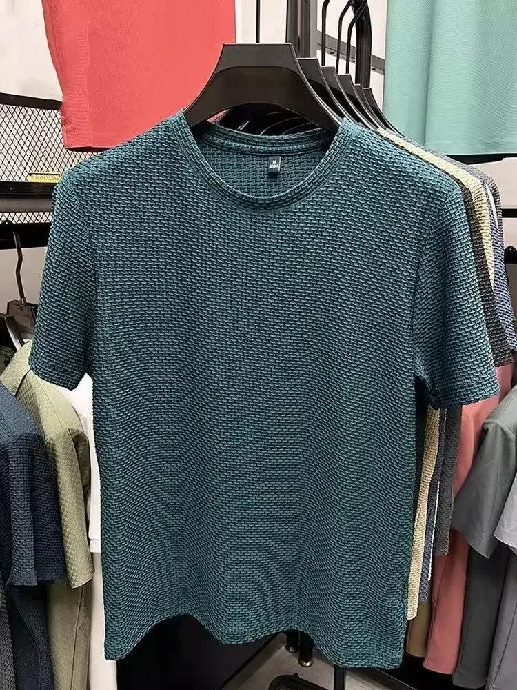 Men's Ice Silk Mesh Short Sleeve T-Shirt — Casual Elastic Slimming Summer Top