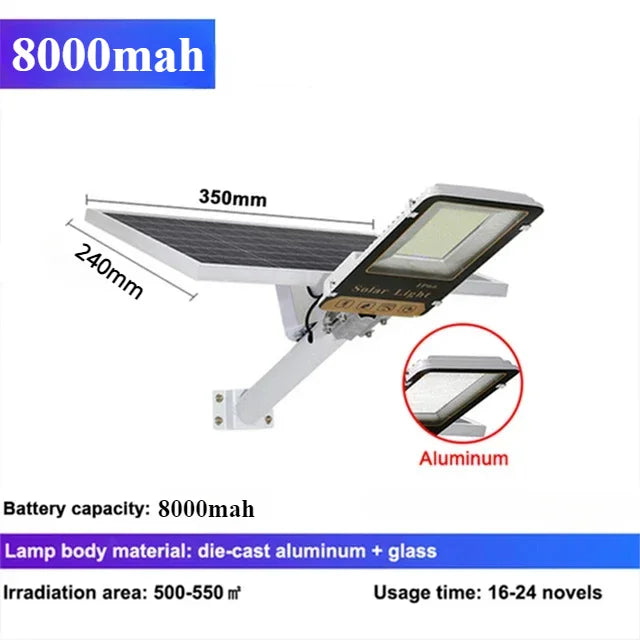 300W Solar Street Light – 8000mAh, IP65 Waterproof, Remote Control for Garage, Garden & Terrace