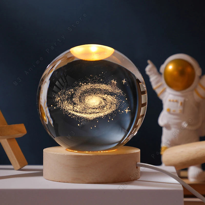 3D Crystal Ball Galaxy Night Light — LED Saturn Moon Lamp, Kids Birthday Gift