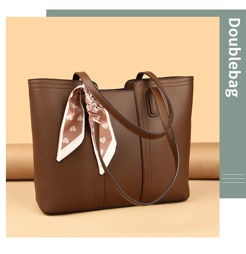 Genuine Cow Leather Large Shoulder Tote Bag – Rivet Sequin Designer Handbag for Women