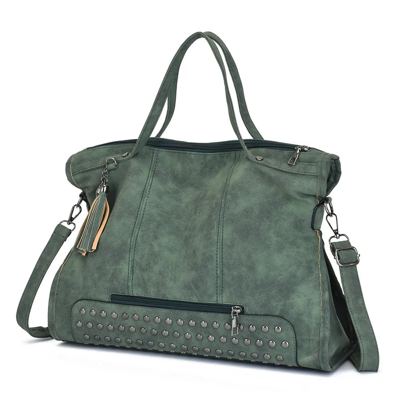 Luxury Matte Frosted PU Large Square Tote Bag – Rivet Designer Handbag for Women