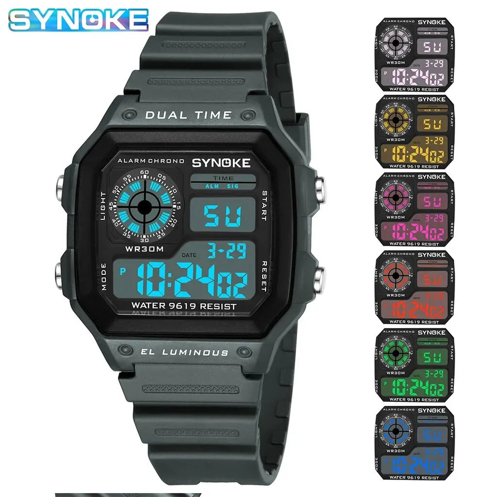 SYNOKE Digital Sport Watch | Luminous Multifunction Waterproof Seven Color LED Wristwatch
