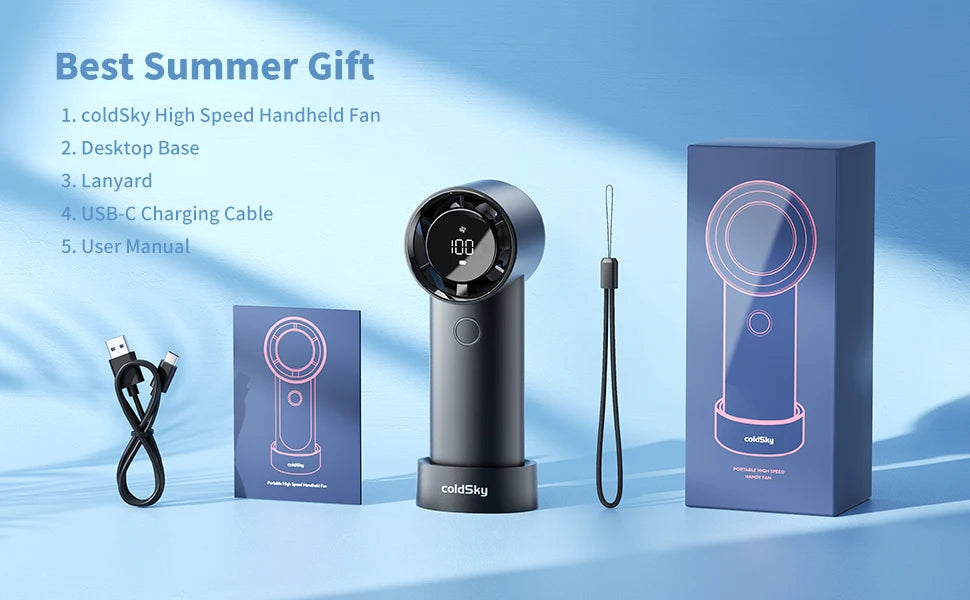 coldSky Portable Handheld Fan — 6000mAh 5-Speed Cooling Fan