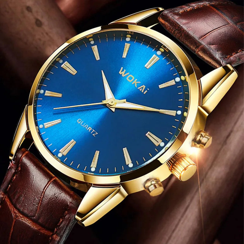 Men's Moon Phase Chronograph Quartz Watch | Luminous Leather Strap Luxury Sport Wristwatch