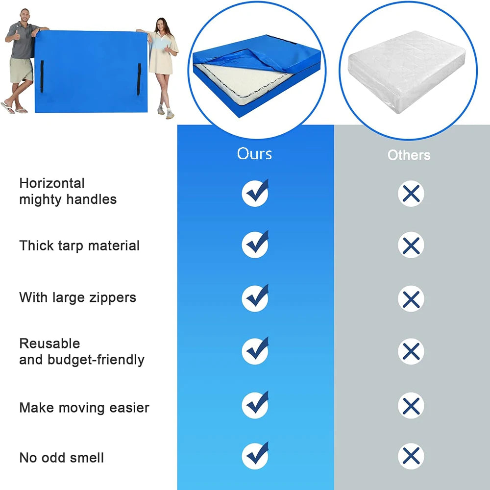 Heavy-Duty Mattress Bag for Moving & Storage – Reusable Tarp Cover with Easy Carrier