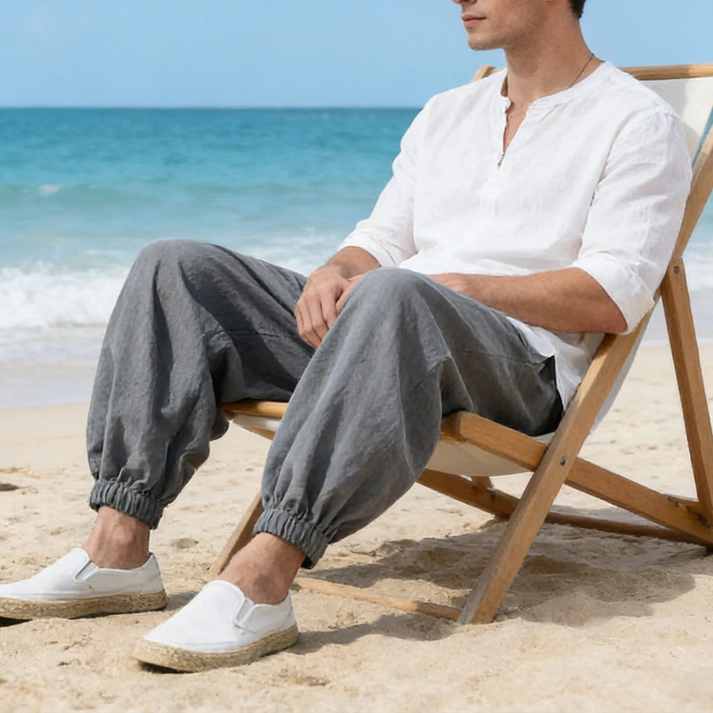 Men's Chinese Style Holiday Beach Pants — Relaxed Fit Printed Vacation Trousers