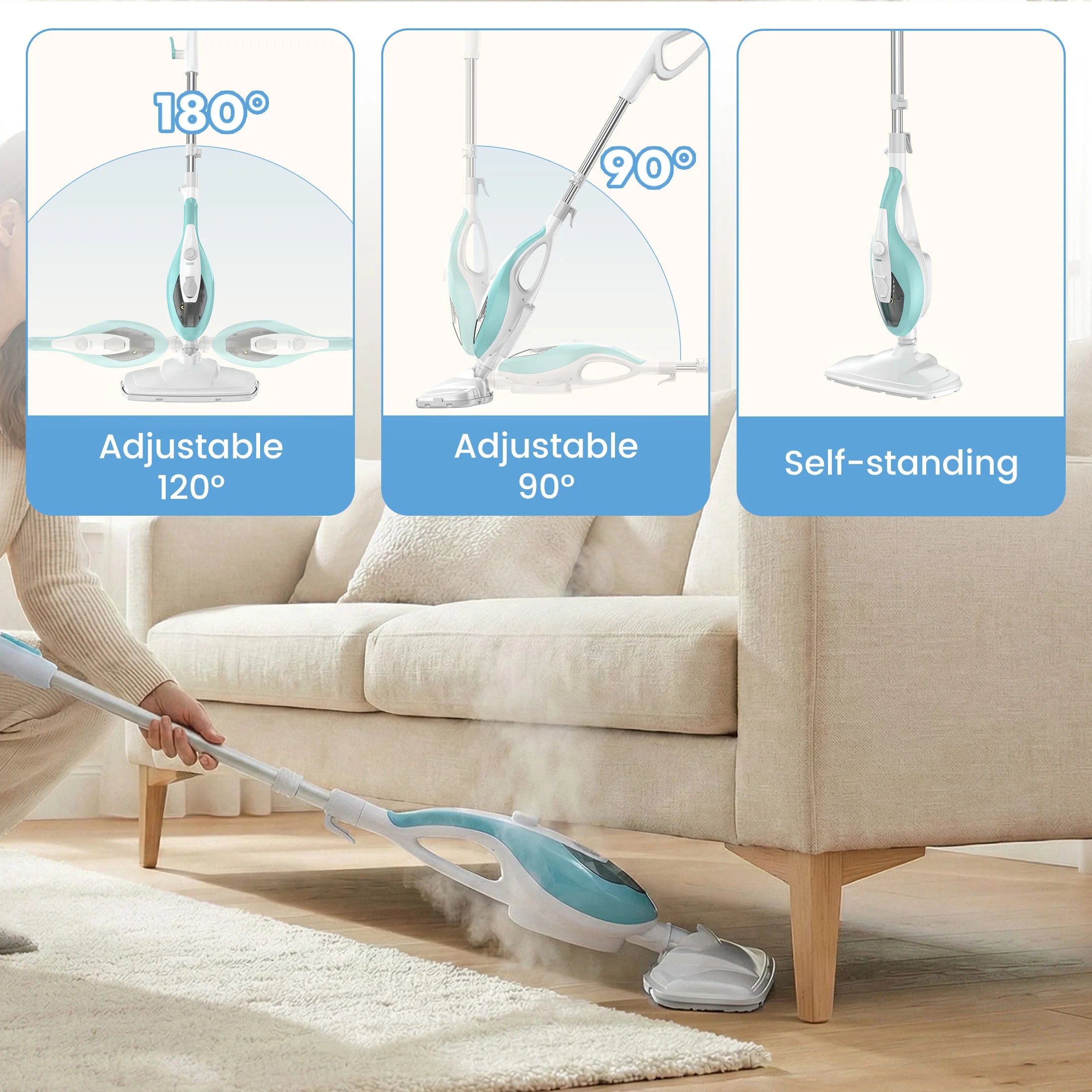 JHK 10-in-1 Steam Mop — 1550W Detachable Handheld Steam Cleaner, 16FT Cord, 2 Washable Pads for Floors & Multi-Surface
