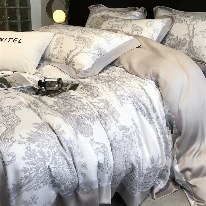 Eucalyptus Lyocell Bedding Set – Silky Soft Forest & Leopard Print Duvet Cover, Bed Sheet & Pillowcases