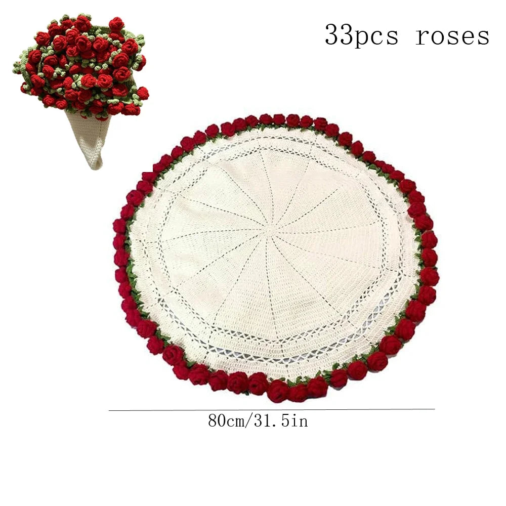 Rose Blanket Bouquet – Handmade Crochet Roses with Gift Bag, Valentine's Day & Birthday Gift for Girlfriend