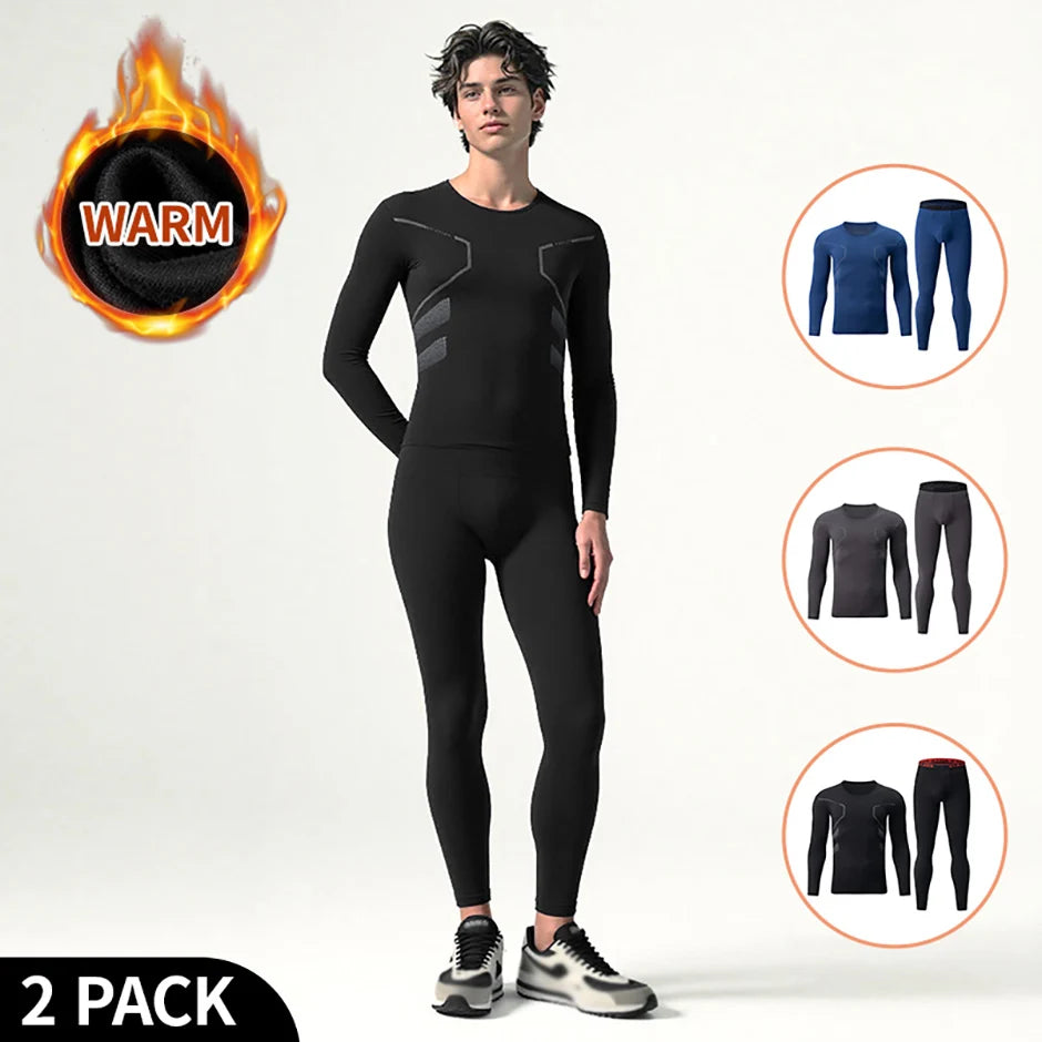 Men's Printed Thermal Underwear Set – 2-Piece Round Neck Sports Suit