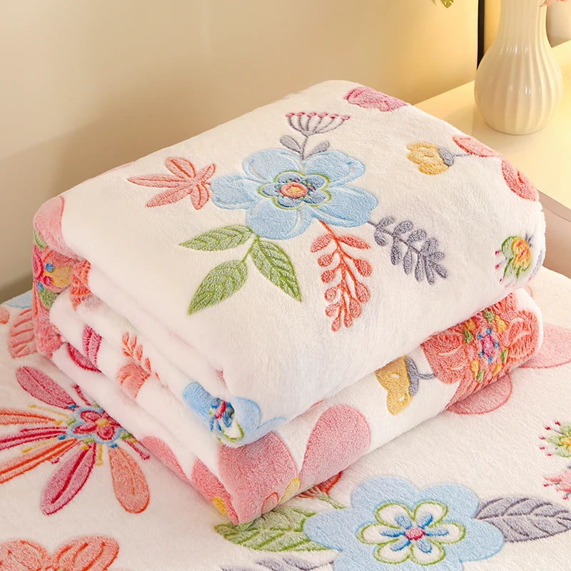 Floral Fleece Blanket – Warm Travel Shawl & Sofa Nap Blanket, Pet-Friendly, 70x100cm