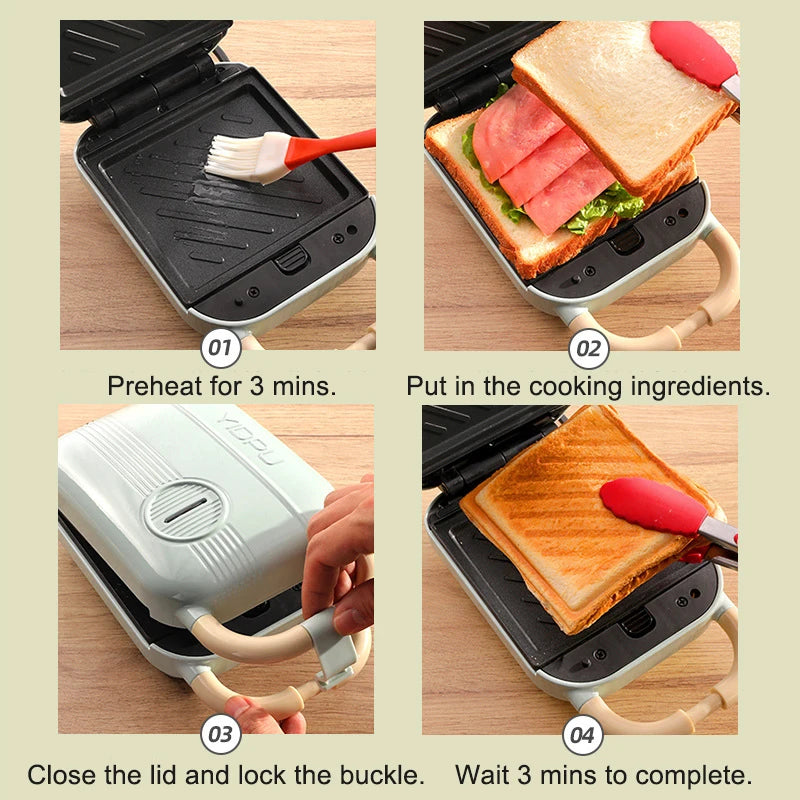 Mini Sandwich Maker & Breakfast Multi Cooker – Electric Toaster, Pancake, Waffle & Donut Maker for Kitchen