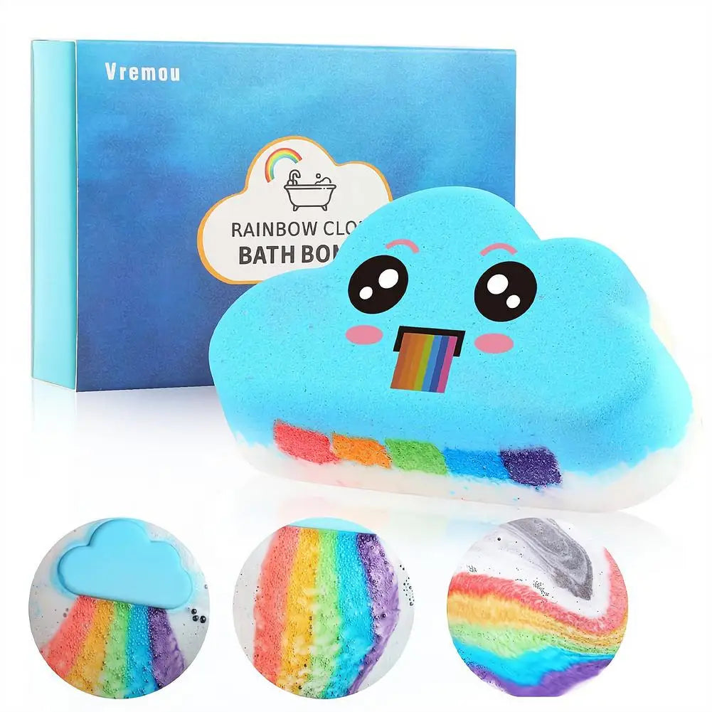 Rainbow Cloud Bath Bombs for Kids – Handmade Fizzy Spa Balls with Rainbow Colors & 4 Scents, Gift Set