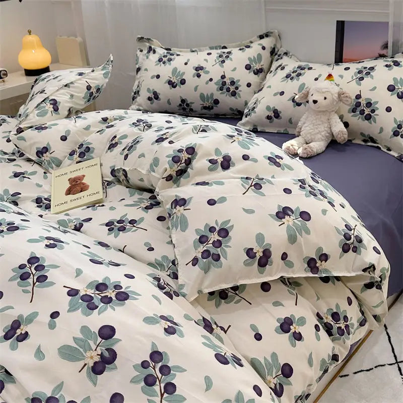 Vintage Floral Duvet Cover Set – Korean Ins Style Bedding Kit with Flat Sheet & Pillowcases, Single to Queen