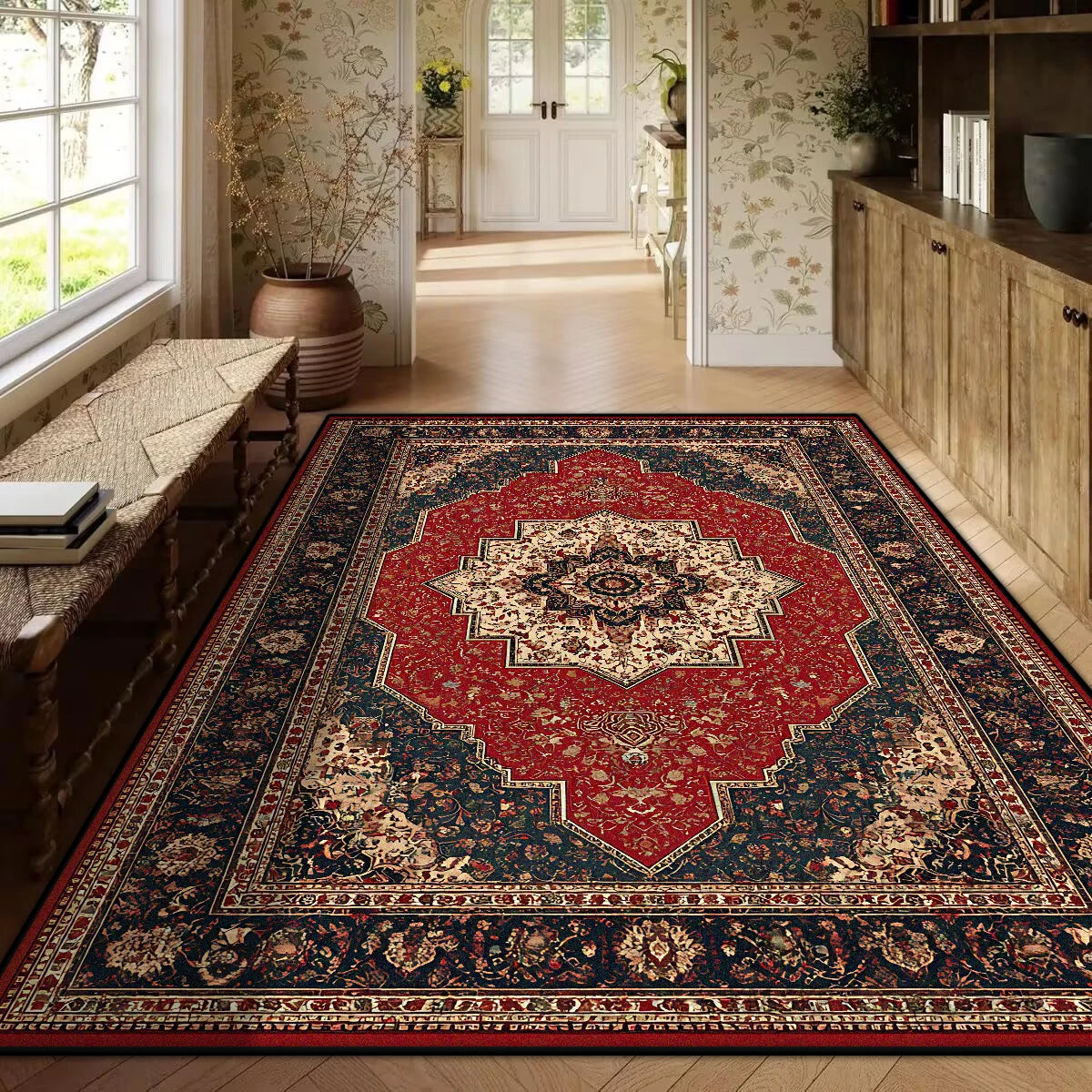Persian Red Luxury Carpet – Non-Slip Large Area Rug for Living Room & Bedroom