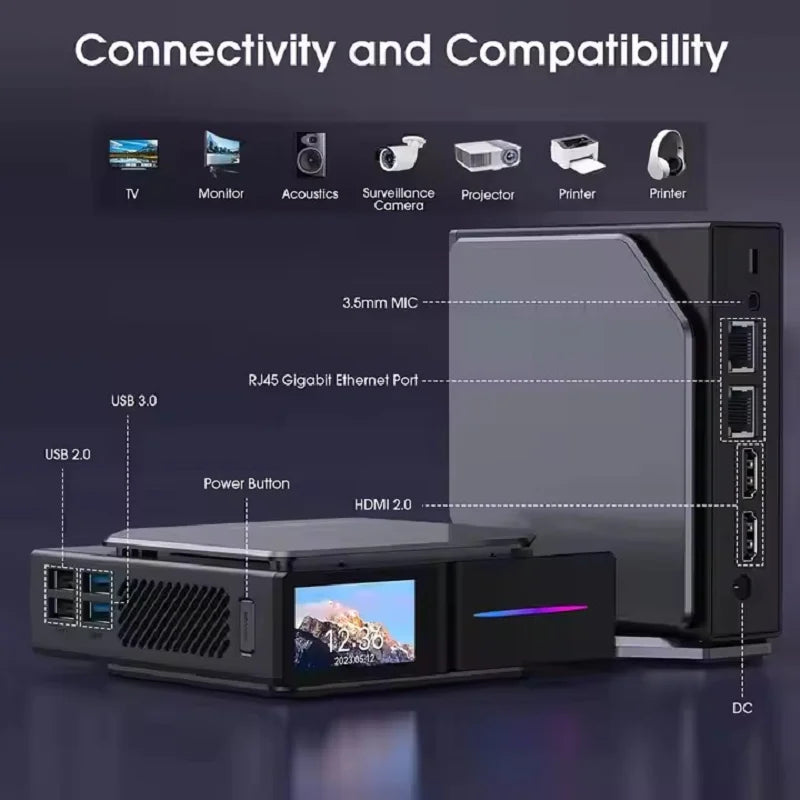 Intel 12th Gen Alder Lake N150 Mini PC – M.2 NVMe, 16GB DDR4, Dual HDMI, Win10/11, Vertical Tower