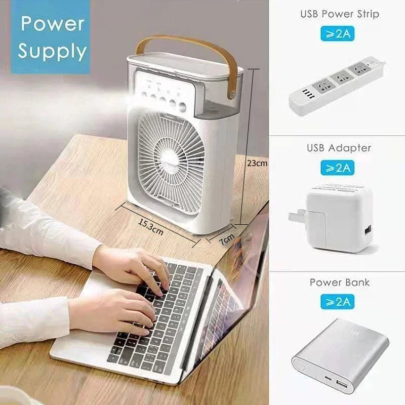 3-in-1 Portable Air Cooler — Fan, Air Conditioner & LED Humidifier for Home & Office