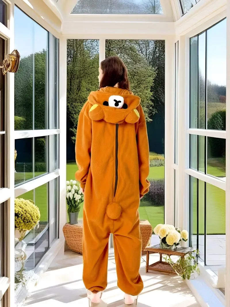 Adult Rilakkuma Kigurumi Onesie Pajamas | Cartoon Bear Anime Jumpsuit Sleepwear