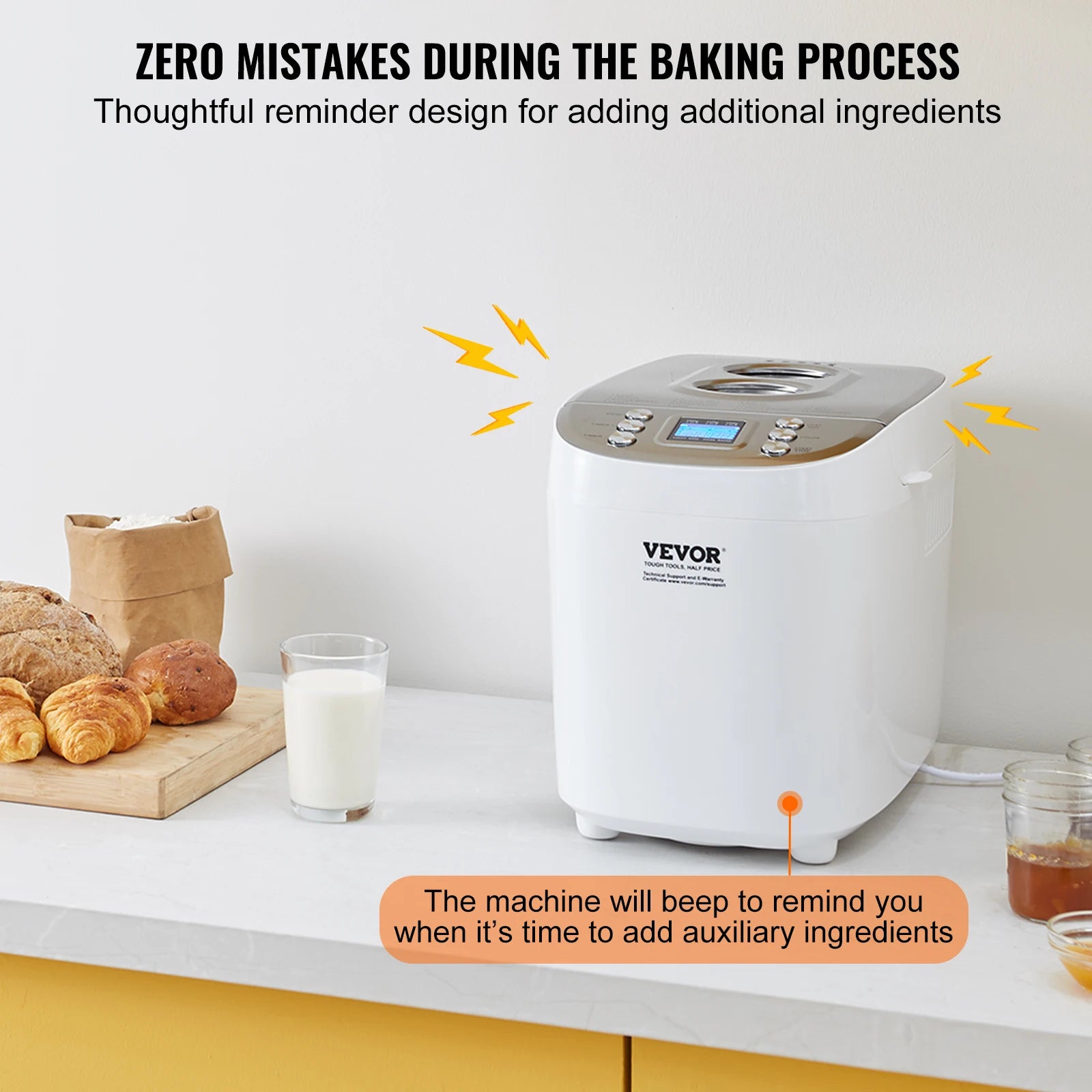 15-in-1 Automatic Bread Maker — 2/3 lb Dough Machine, Nonstick Ceramic Pan, Gluten-Free Setting