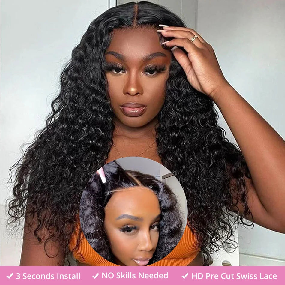 40–50 Inch Water Wave Curly Lace Front Wig | 300% Density 13x4 13x6 7x5 HD Glueless Brazilian Human Hair for Women
