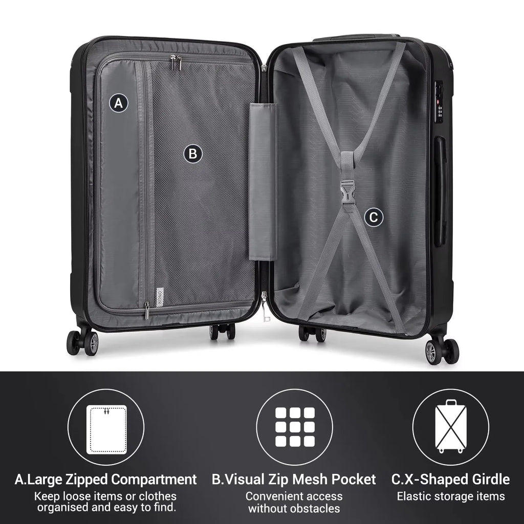 Kono ABS Hard Shell Spinner Luggage — 4-Wheel 360° Trolley Suitcase (19"/24"/28")