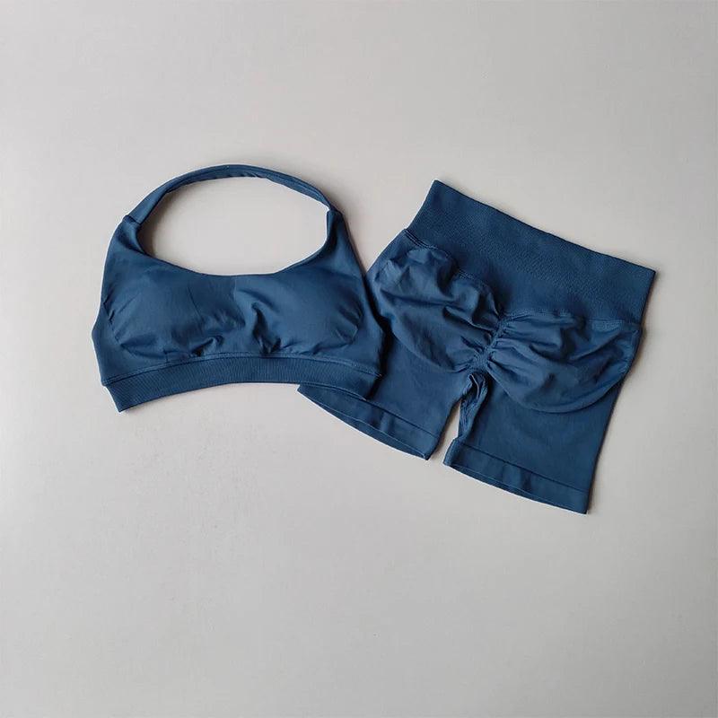 Halter Neck Sports Bra & High-Waist Shorts Yoga Set — Women’s Activewear