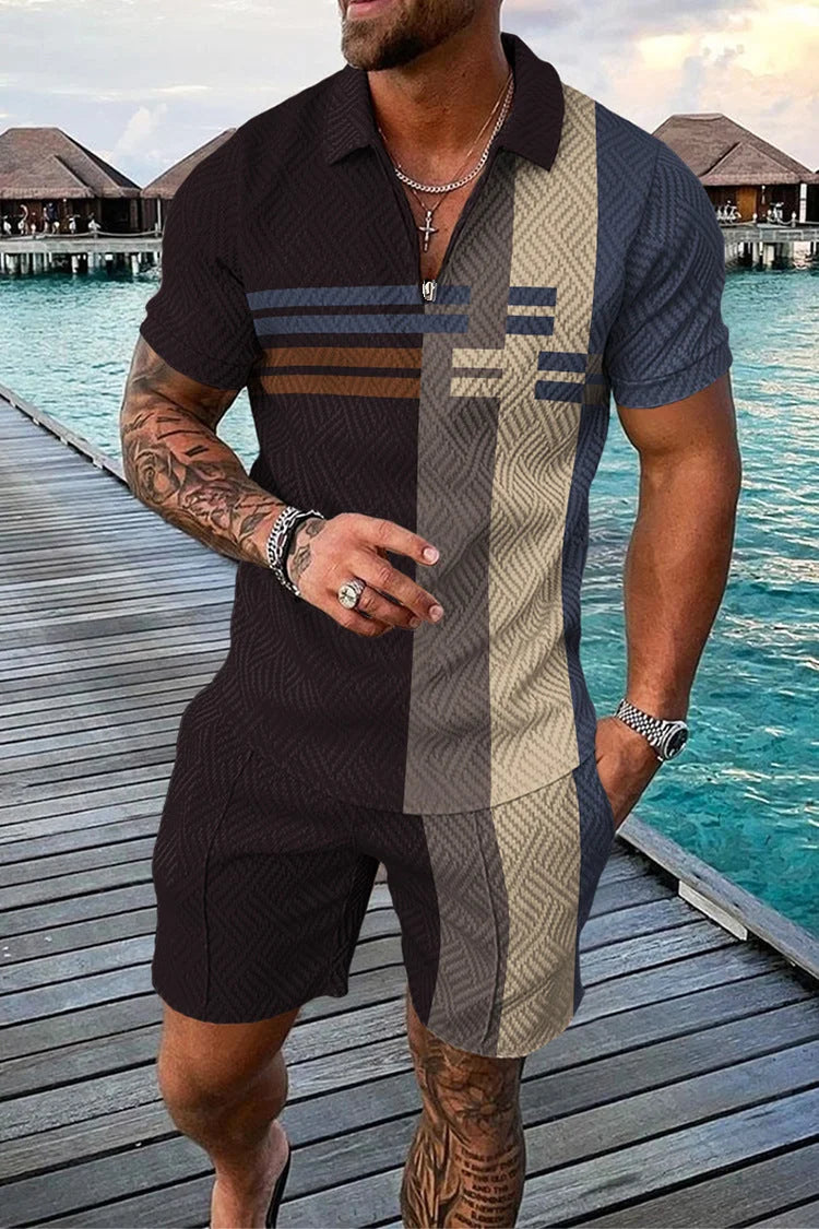 Men's 3D Printed Summer Tracksuit Set – Short Sleeve Polo Shirt & Shorts
