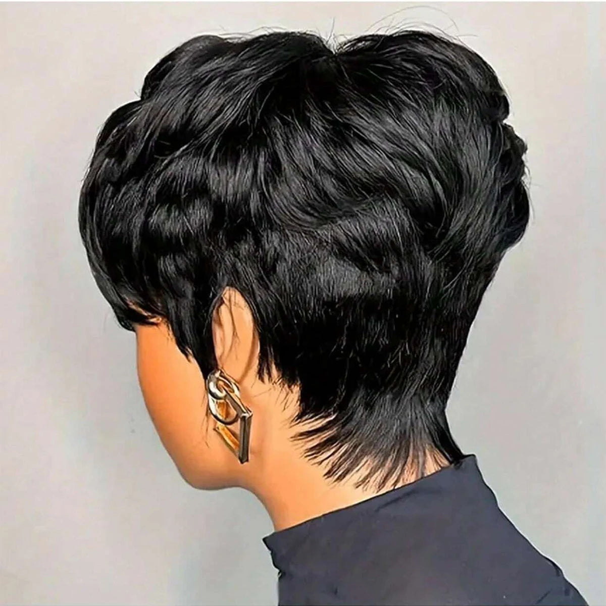 Short Pixie Cut Bob Wig for Black Women | Glueless Synthetic Lace Front Wig with Bangs