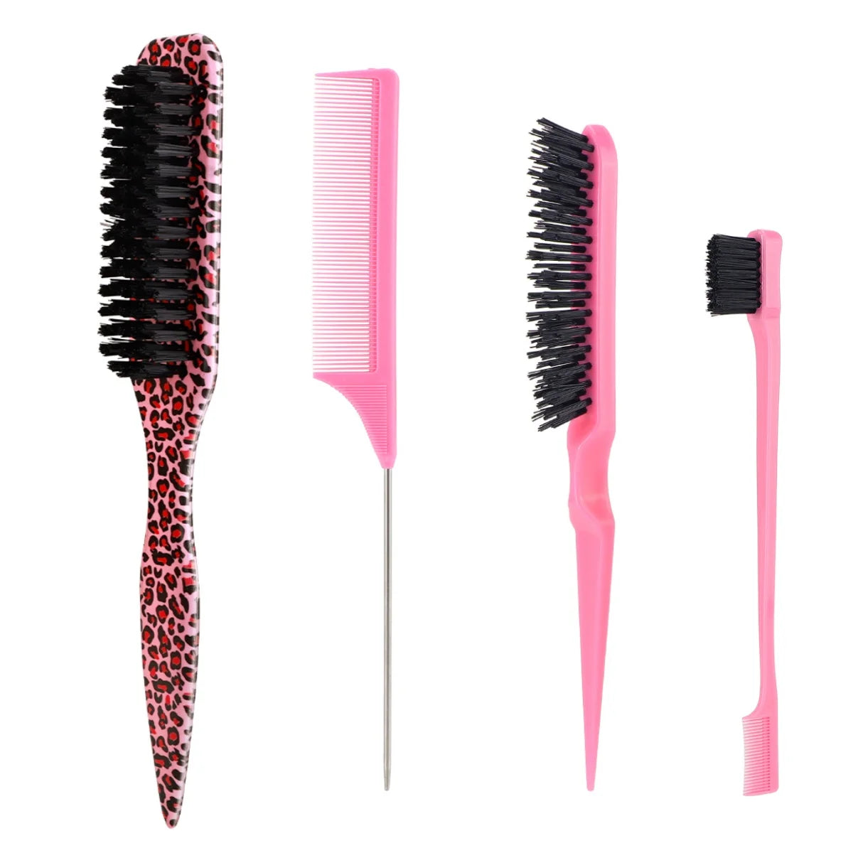 4-Piece Boar Bristle Hair Brush Set – Slick Back, Edge Control & Baby Hair Smoothing