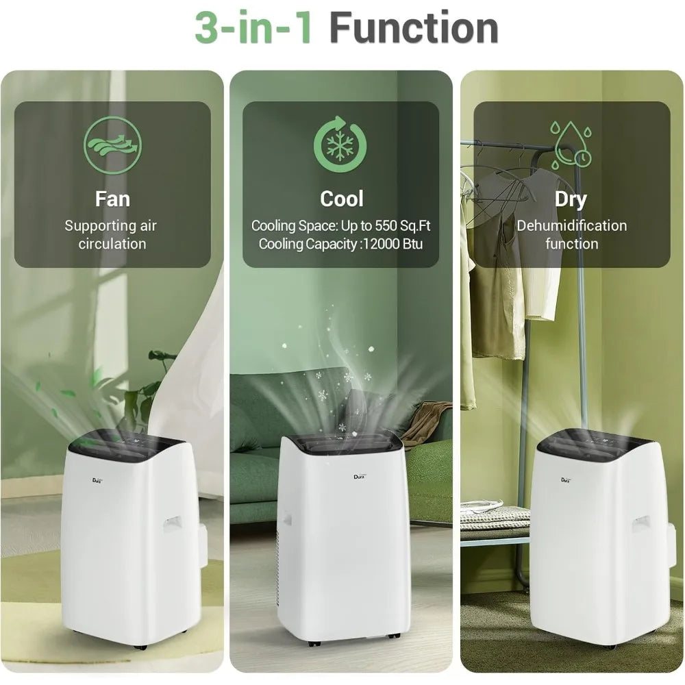 Smart Portable Air Conditioners 12000 BTU Quiet Unit with Dehumidifier and Fan Modes, App Control, Cools 350 Sq. Ft, White