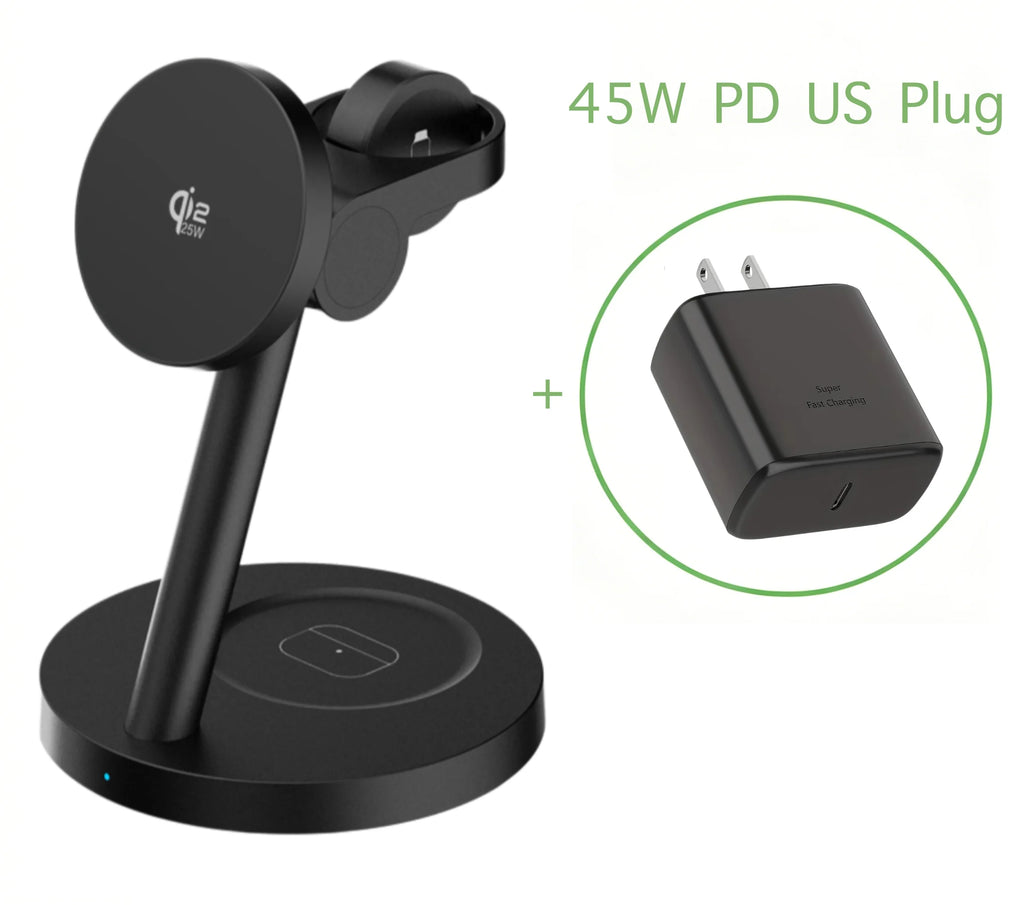 25W Qi2.2 Magnetic 3-in-1 Wireless Charging Station for iPhone & Apple Watch