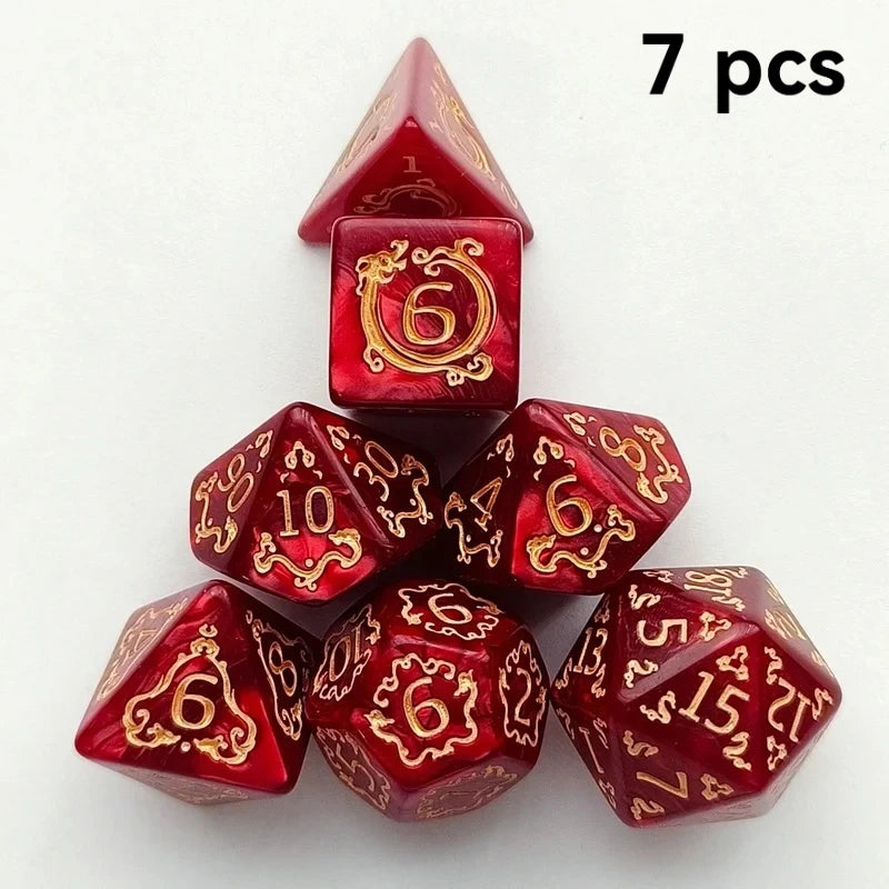 7-Piece DND RPG Polyhedral Dice Set – Dragon Pattern Acrylic Dice for Role Playing & Board Games