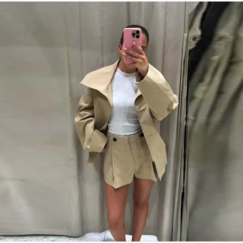 Women's Double-Breasted Cropped Trench Coat – Chic Vintage Office Jacket
