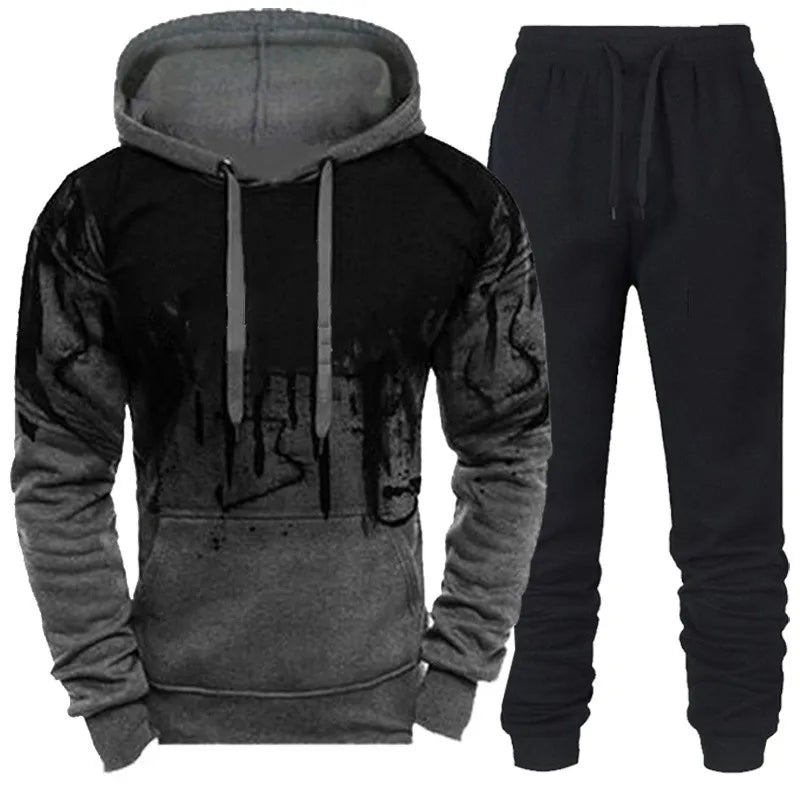 Men's Camouflage 3D Ink Print Hoodie & Jogger Pants Tracksuit Set – 2-Piece