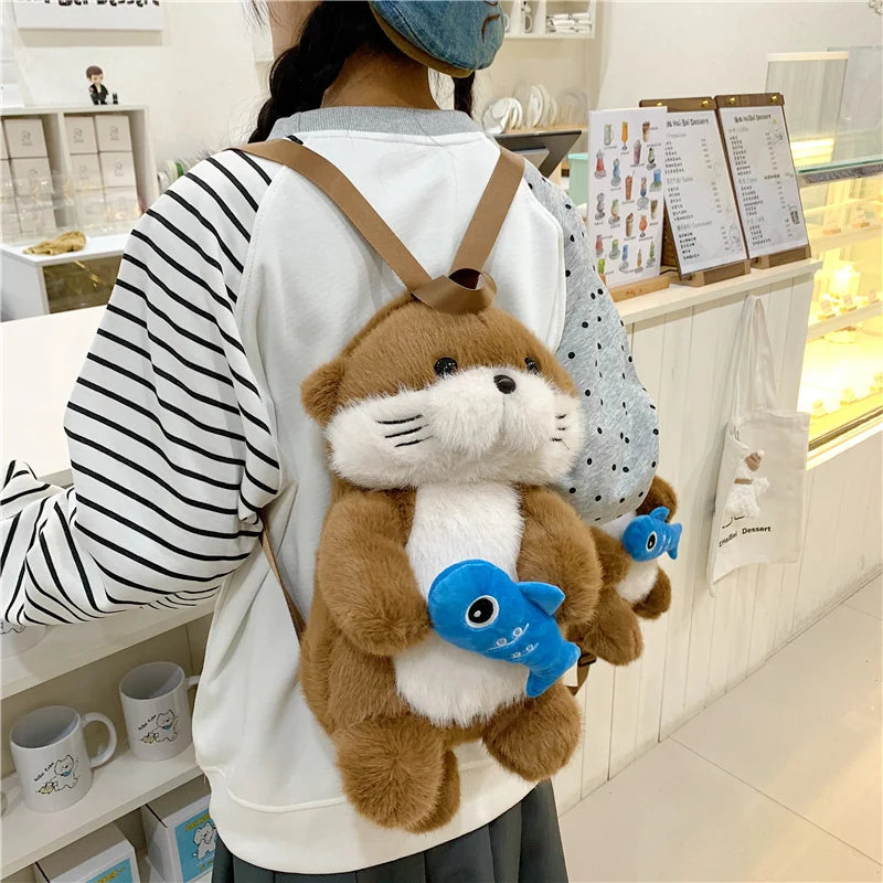 Otter Plush Backpack – Cute Stuffed Animal Bag for Kids & Girls