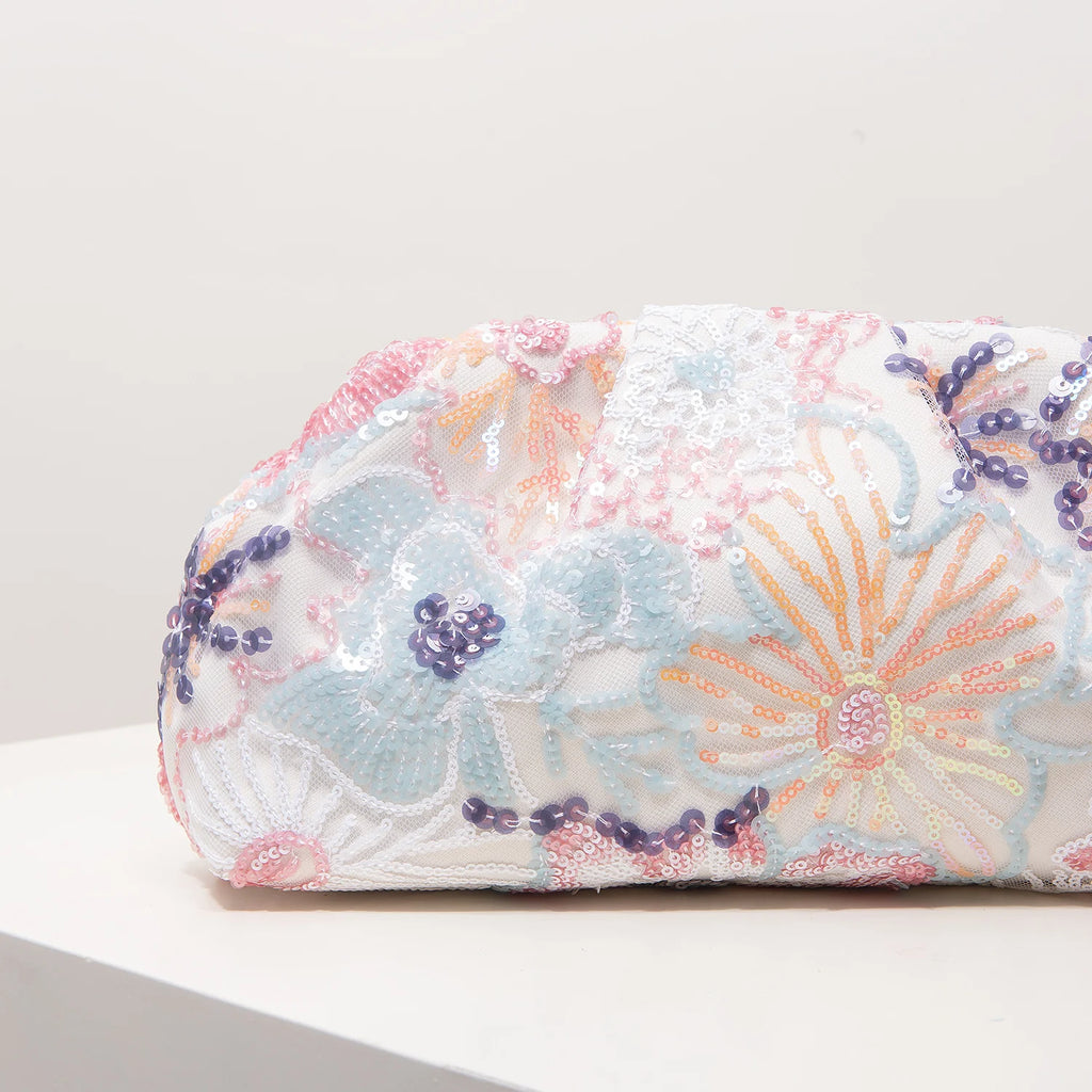 Sequin Floral Embroidery Clutch Bag – Gala Night Party Prom Wedding Evening Bag for Women