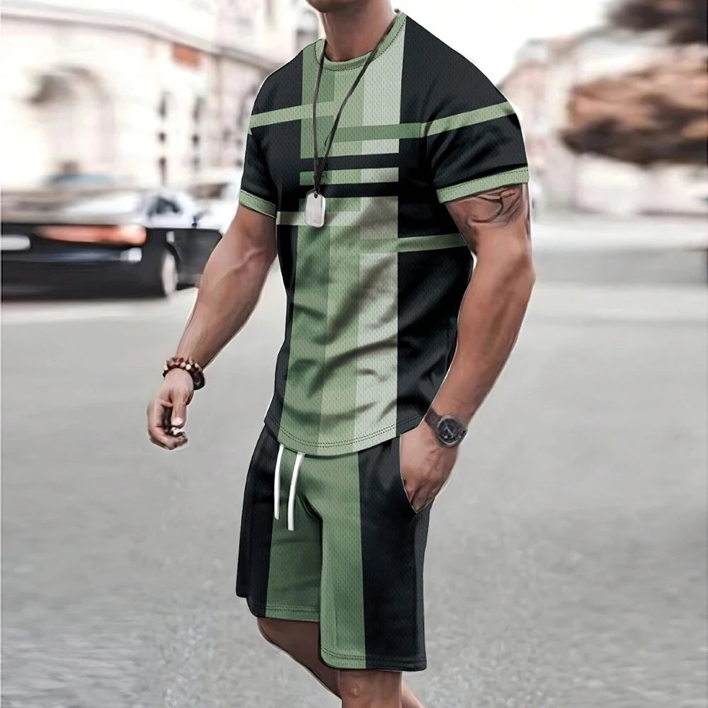 Men's Retro Short Sleeve T-Shirt & Shorts Set – Cool Breathable Casual Summer 2-Piece