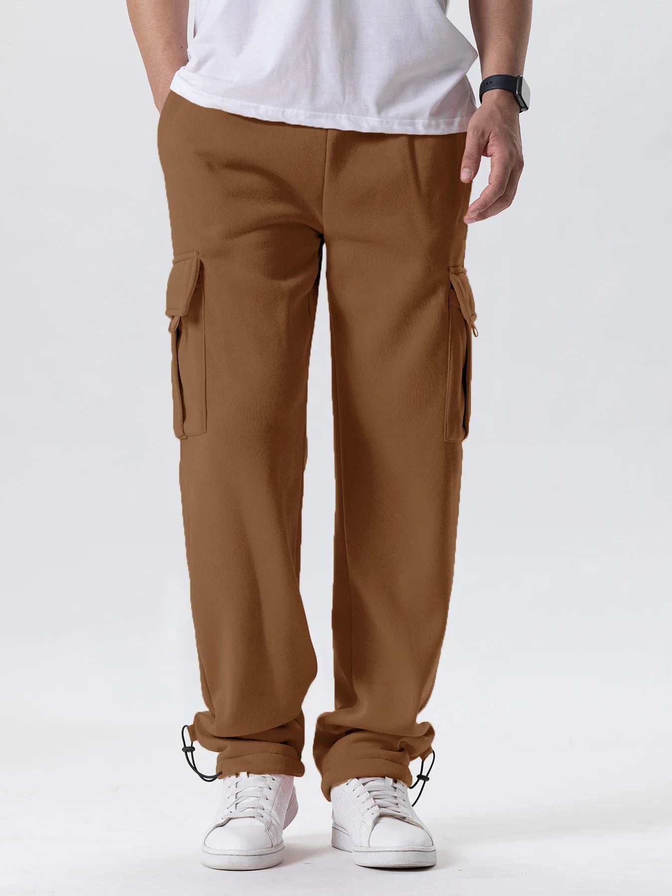 Men's Multi-Pockets Sweatpants Autumn Winter Drawstring Straight Fit Pants Running Jogger Sports Gym Trousers Male Loose Pants