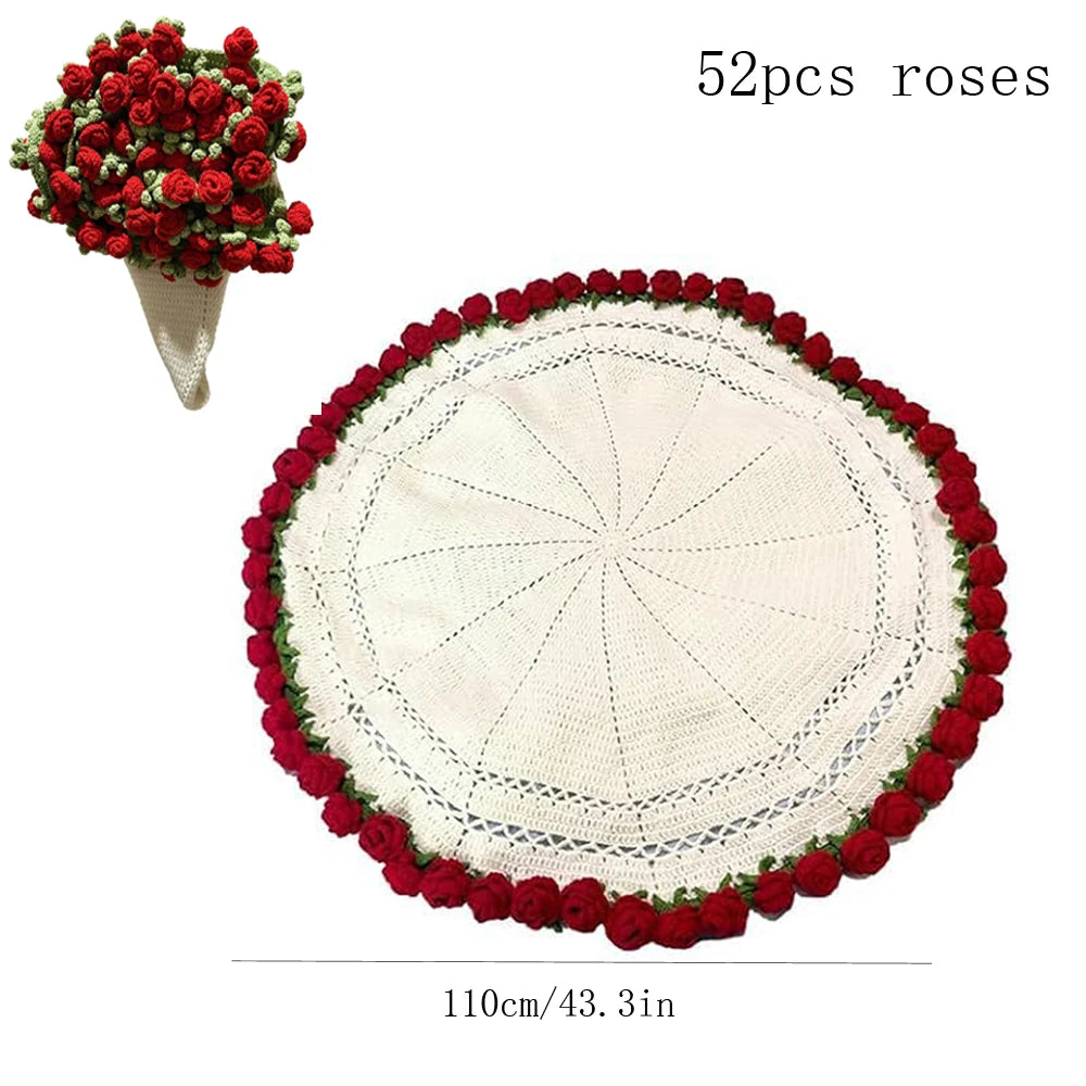 Rose Blanket Bouquet – Handmade Crochet Roses with Gift Bag, Valentine's Day & Birthday Gift for Girlfriend