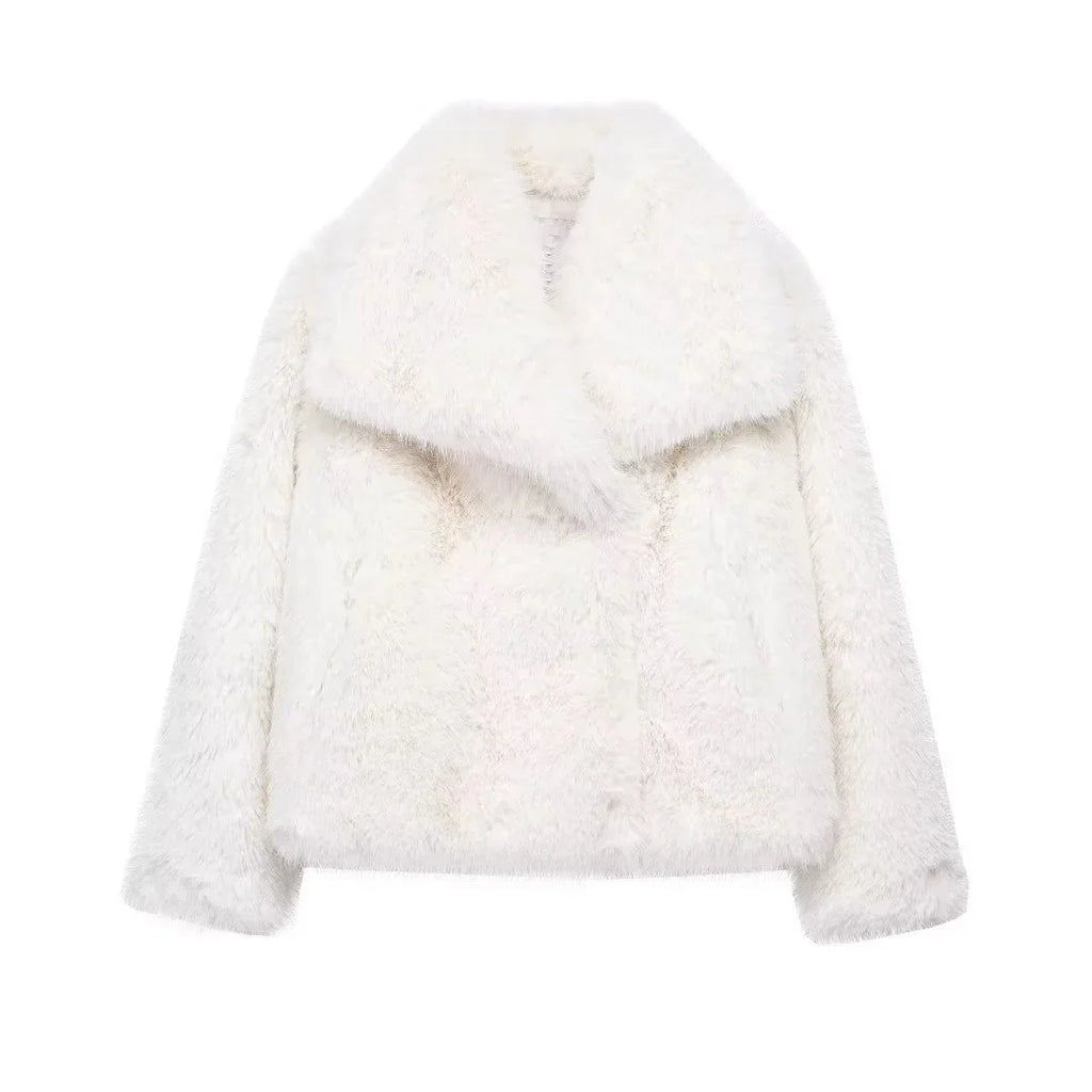 Women's Oversized Faux Fur Jacket – Single-Breasted Elegant Warm Coat