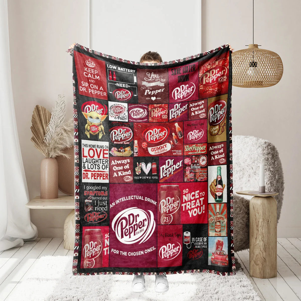 Dr. Pepper Flannel Throw Blanket – Soft, Warm & Anti-Pilling, 3 Sizes