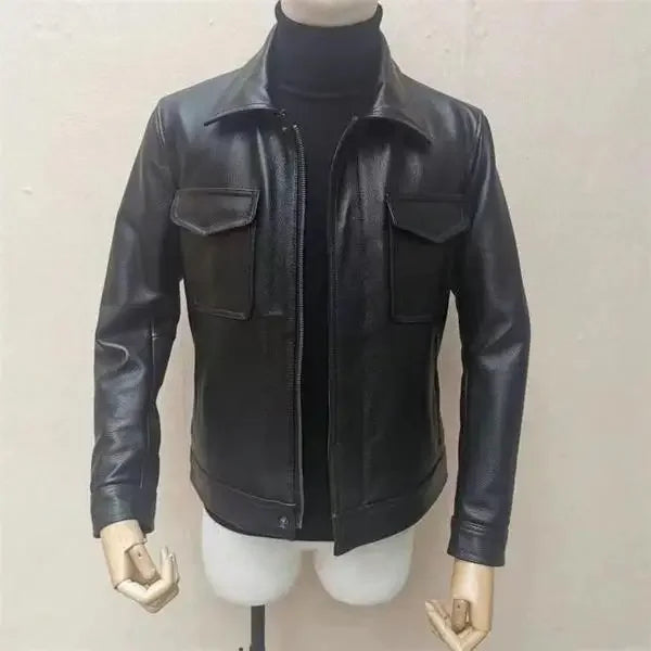 Men's Black PU Leather Jacket – Retro Casual Layer