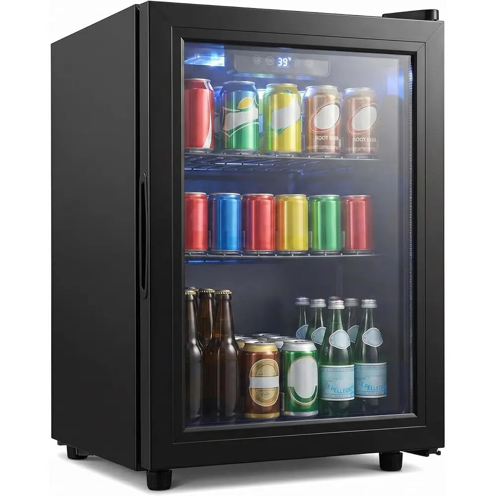 Compact 68-Can Beverage Refrigerator — Glass Door, Digital Control & Adjustable Shelves for Home or Dorm