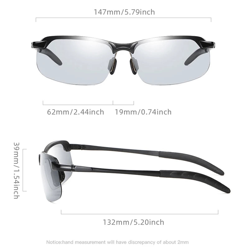 Half-Frame Photochromic Polarized Sunglasses | Vintage Metal Night Vision Driving Shades
